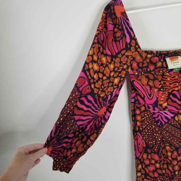 Farm Rio Leopard Hearts Long Sleeve Mini Dress Size XS Sweetheart Neckline - Picture 12 of 16